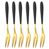 ZZLZX 6PCS Black And Gold Fruit Fork, Stainless Steel Tea Fork Set, Small Cake Fork, Fruit Forks, Mini Cocktail Fruit Dessert Tasting Fork